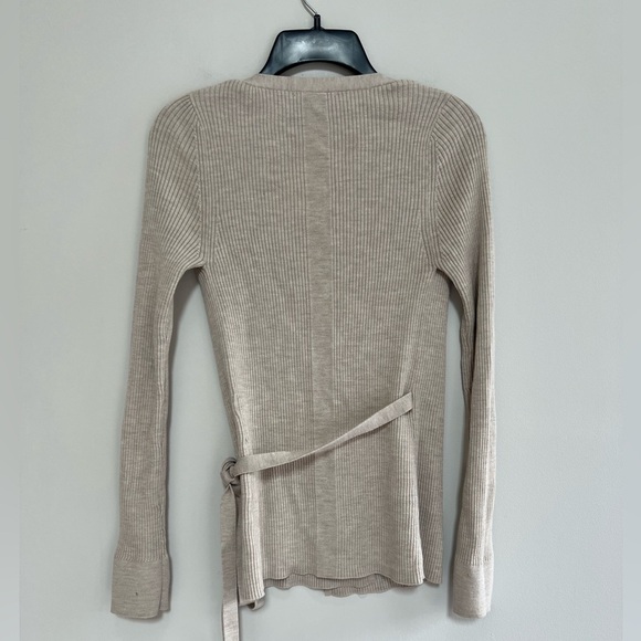 COS Open Tie Front Ribbed Wool Wrap Cardigan in Light Beige, size S - Picture 3 of 12